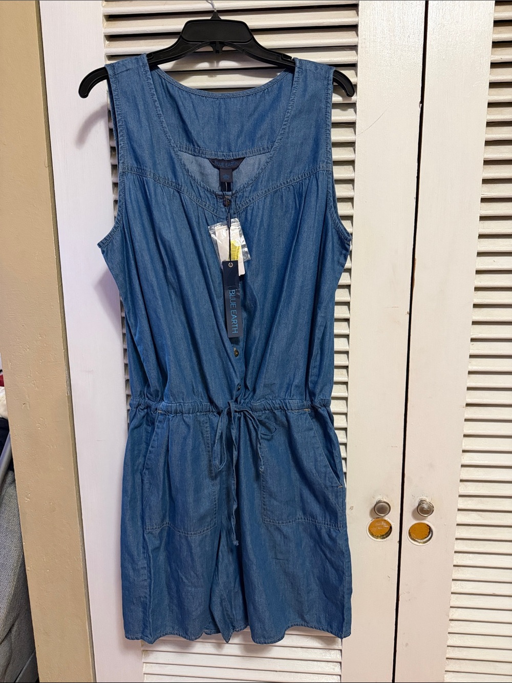 Sleeveless Chambray Romper - Blue